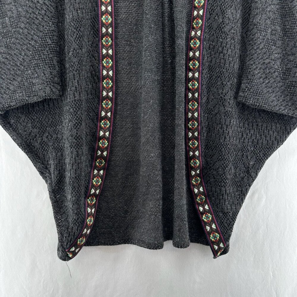 Flying Tomato Kimono Crochet Duster Cardigan Sz S/M Open Front Batwing Boho Gray - Picture 4 of 11
